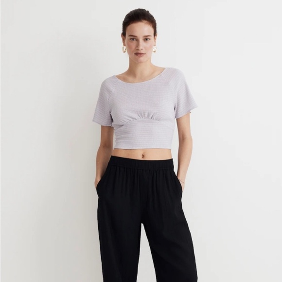 Madewell Shirred Crewneck Crop Top in Dusty Lavender Size Small - Picture 1 of 6